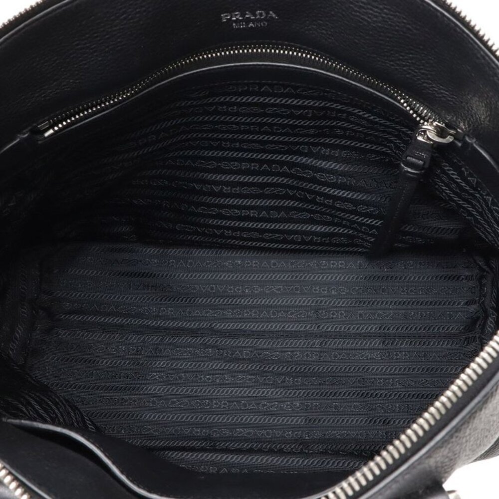 Prada Tote 2-Way Shoulder Bag Leather Nero Black Silver Hardware - Picture 7 of 8